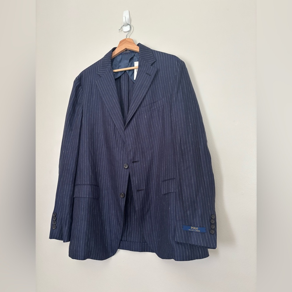 Ralph Lauren Navy Linen Pinstripe Suit Jacket - Picture 3 of 16
